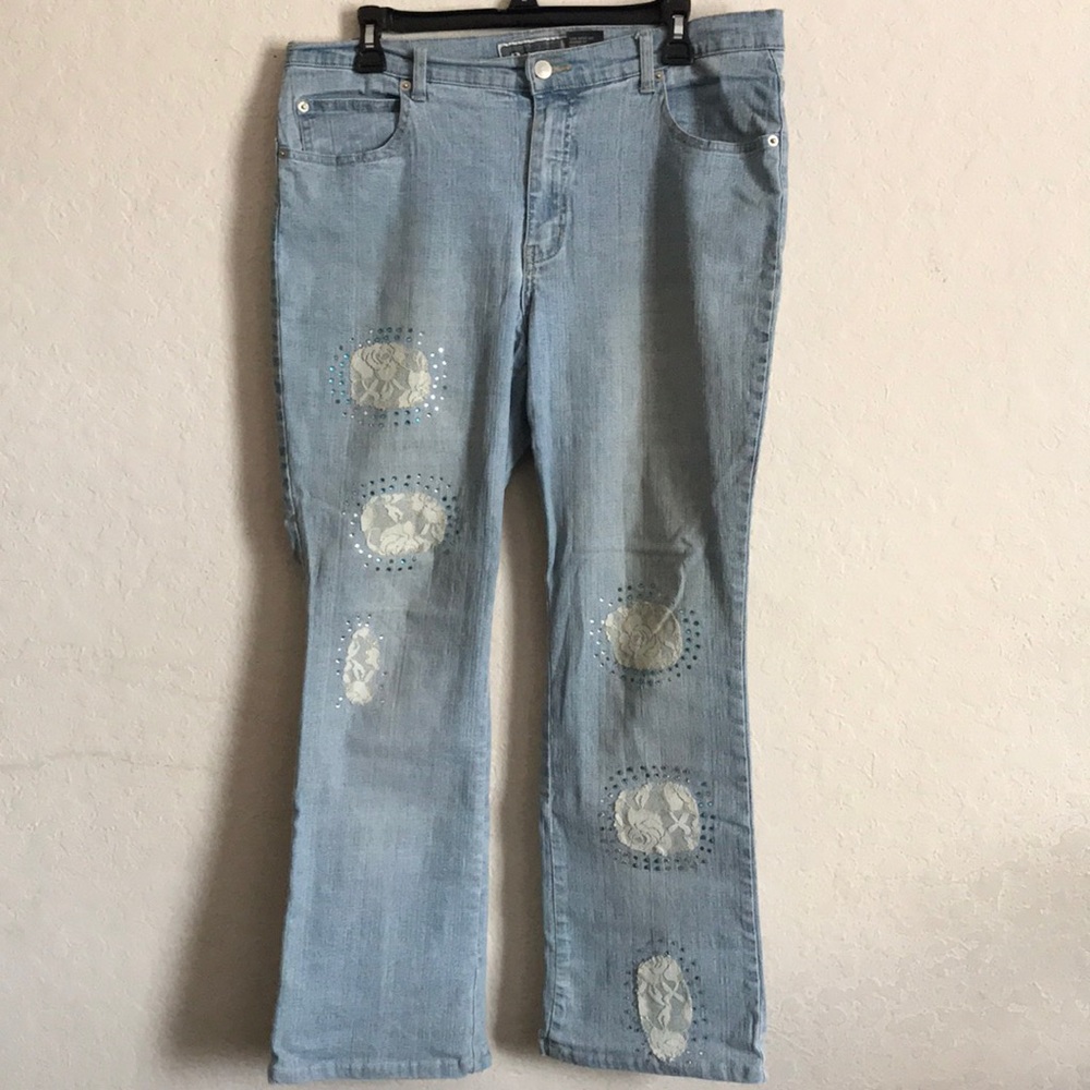 Bandini Light Blue Long Jeans with Lace and Jewels